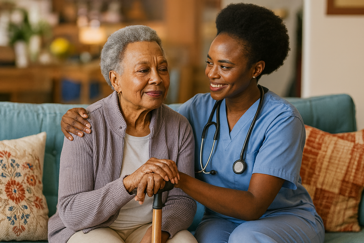 Enfermeira abracando paciente